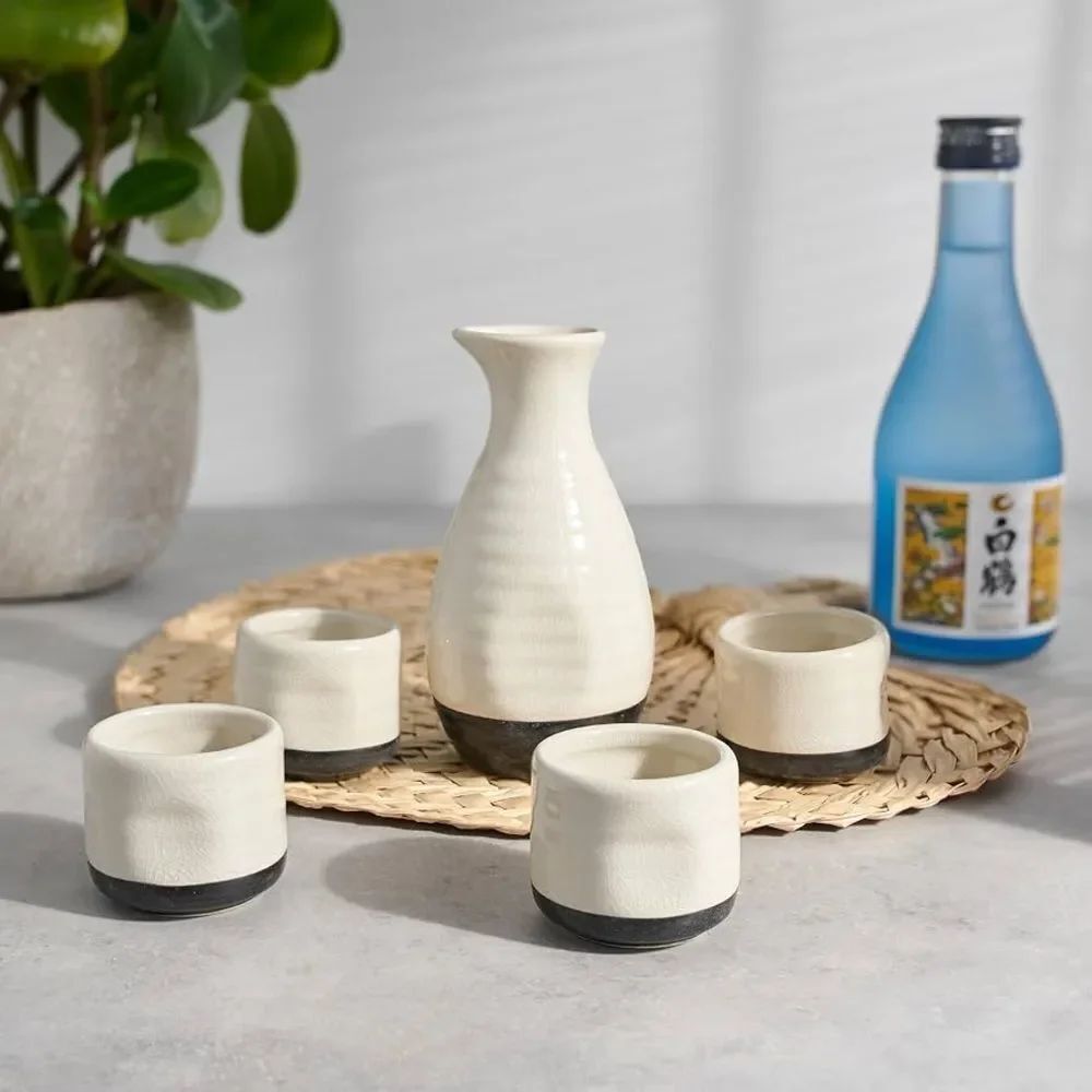 True Fervor Ceramic Sake Set Includes Four 3.5 oz Small Cups & One 8 oz Carafe